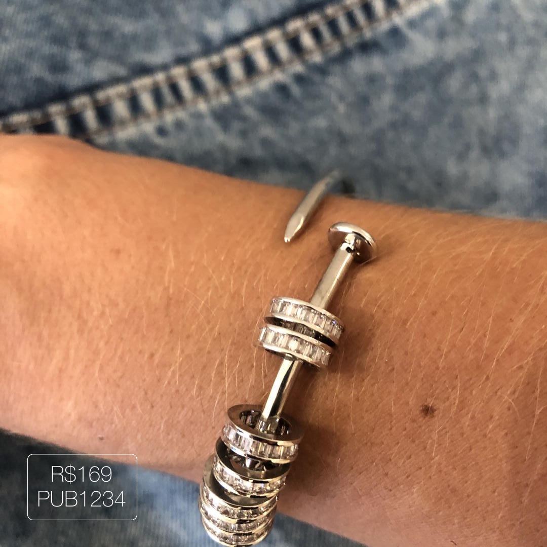 Bracelete de Prego c/ 7 Anéis Cravejados Cristal Ródio